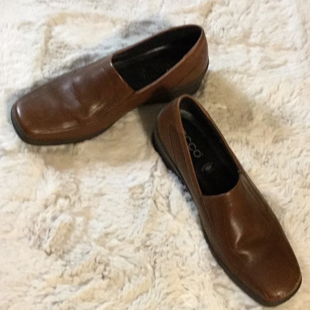 ECCO Camel Brown Leather Shock Point Loafers Comfort Walking‎ Shoes 38
